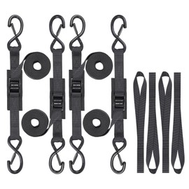 Masterwise Tie Down Straps with Hooks, 8 feet 1200lbs Break Strength Cam Buckle Tiedown Set with Integrated Soft Loops for Motorcycle, Kayak, Car, Truck, Dirt Bike (Black, 8ftx4)