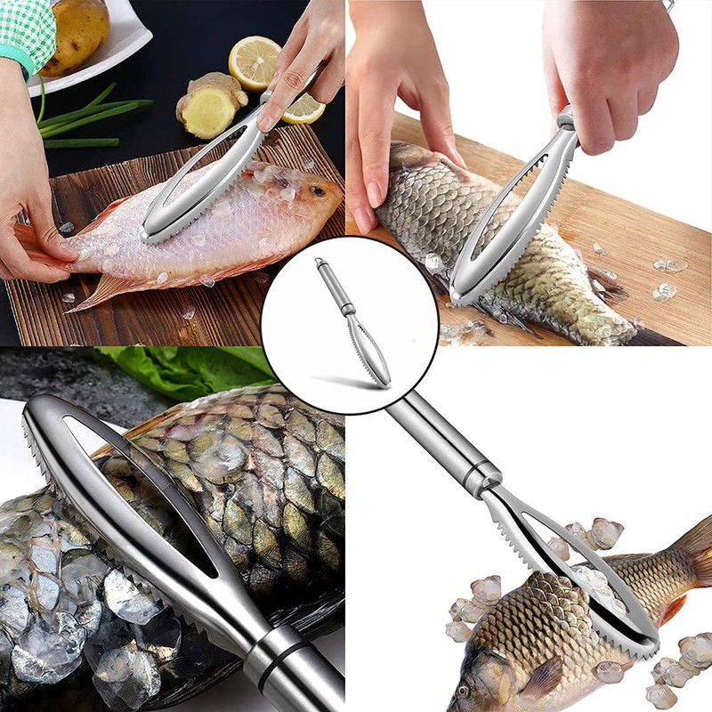 sinzau Fish Scaler, 304 Stainless Steel Professional Fish Scraper, Kitchen