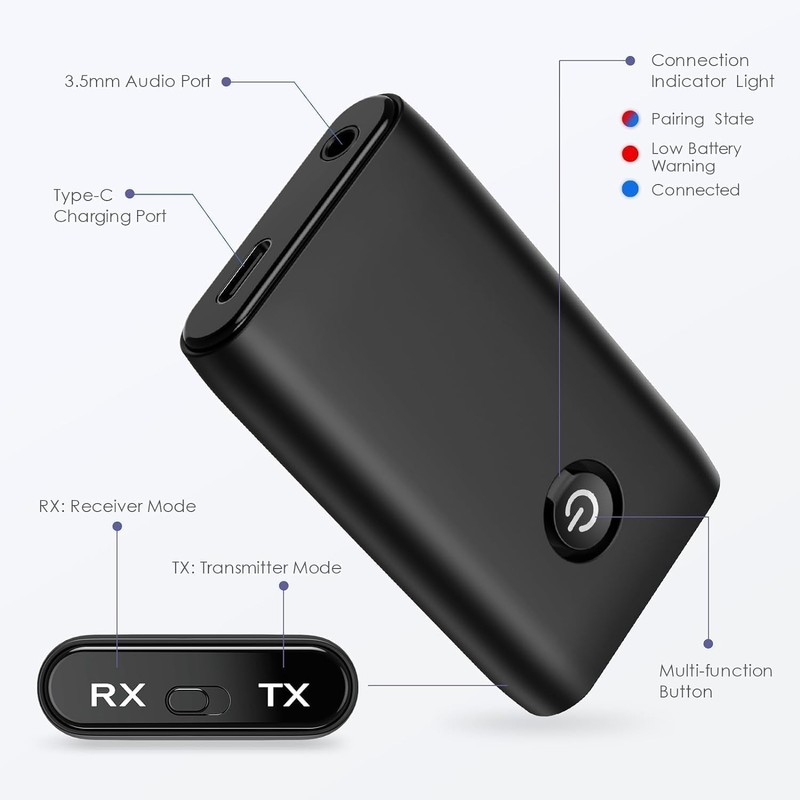 OQIMAX OQIMAX Bluetooth 5.3 Transmitter Receiver, 2-in-1 3.5mm Wireless Bluetooth