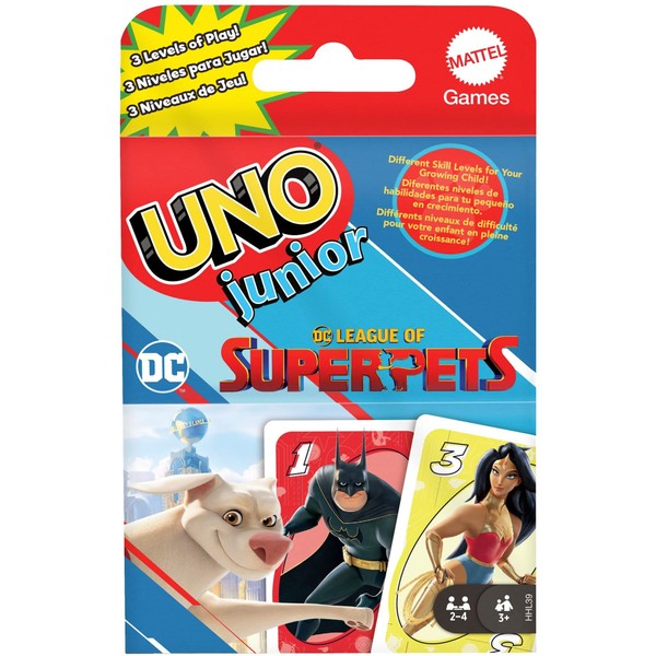 Mattel Games ​UNO Junior DC League of Superpets Card Game for Kids with Simple Rules, 3 Levels of Play & Animal Matching