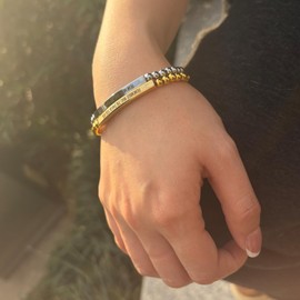 craftsmanscore Dont Let The Hard Days Win Bracelet, Elastic Beaded Bracelet Christmas Birthday Jewelry Gifts Inspirational Bracelets for Women (Gold＆Silver Set B)