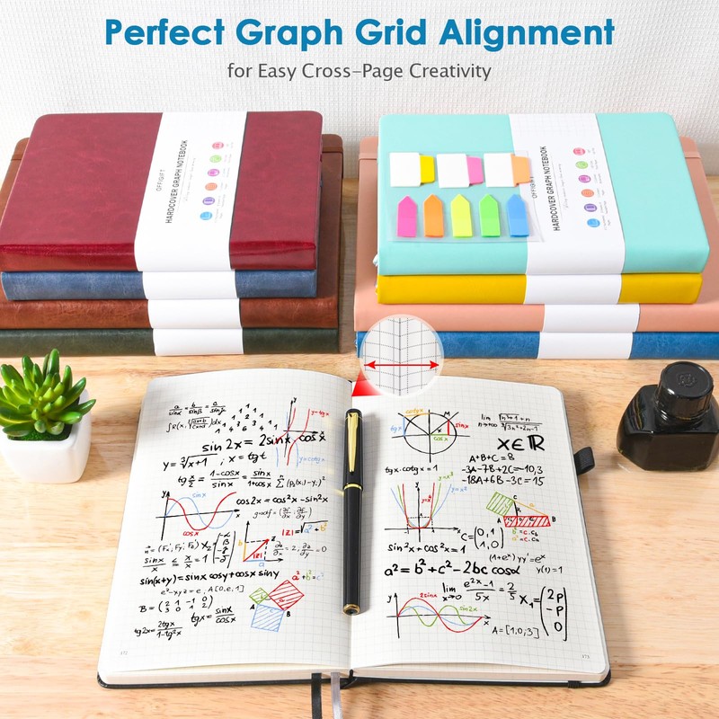 OFFIGIFT Squared Paper Notebook A5, 312 Numbered Pages Hardback Leather