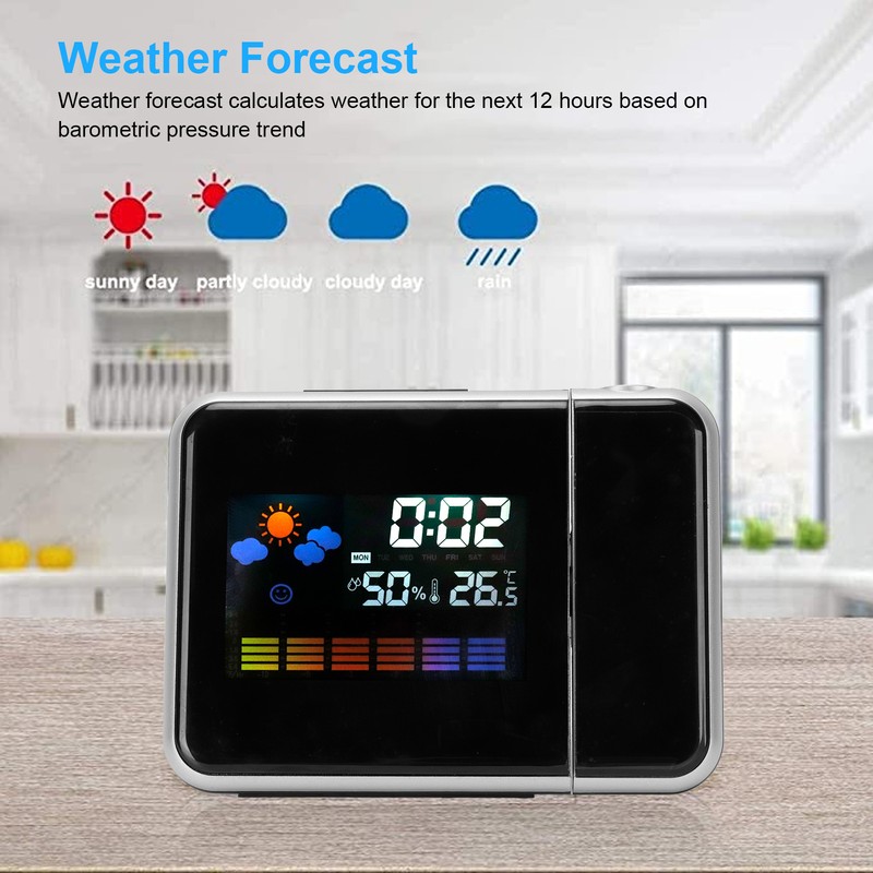 Indoor Projection LED Clock Thermometer Hygrometer Weather Forecast Snooze Perpetual