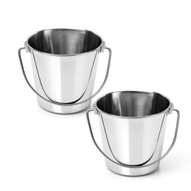 AASPIRE PETS 2 Quart Stainless Steel Flat Side Bucket | Fits kennels Cages Critter Crates Hanging Pet Pail | Heavy Duty Food & Water Feeding Pails for Small Birds Dog Cat | Multipurpose use, Pack of 2