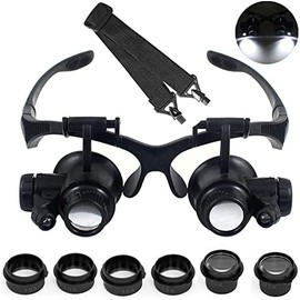 LXIANGN LED Head Mount Magnifier 10X 15X 20X 25X Hands-Free Magnifying Glass Headband Magnifier Visor with Light for Close Work,Jewelry,Craft,Watch,Hobby and Reading