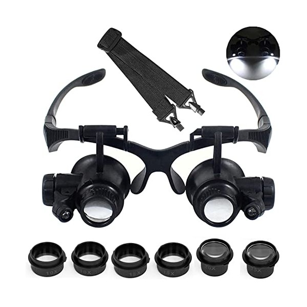 LXIANGN LED Head Mount Magnifier 10X 15X 20X 25X Hands-Free