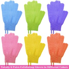 anezus Exfoliating Gloves, 6 Pairs Shower Scrub Gloves Bath Loofah Glove Exfoliating for Women to Remove Dead Skin for Body Exfoliate (6 Colors)