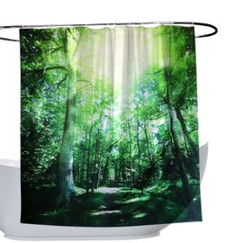 Beowanzk Shower Curtains, Shower Curtains Mould Proof Resistant, Garden Shower Curtain, Bathroom Shower Curtain, Shower Curtain Green, Anti Mould Shower Curtain, Nature Shower Curtain with 12 Hooks
