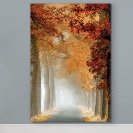 Renditions Gallery Canvas Nature Wall Art Home Paintings & Prints Misty Autumn Forest Avenue Romantic Modern Wall Hanging Decorations for Bedroom Living Room Office Kitchen - 24"x36" LT06