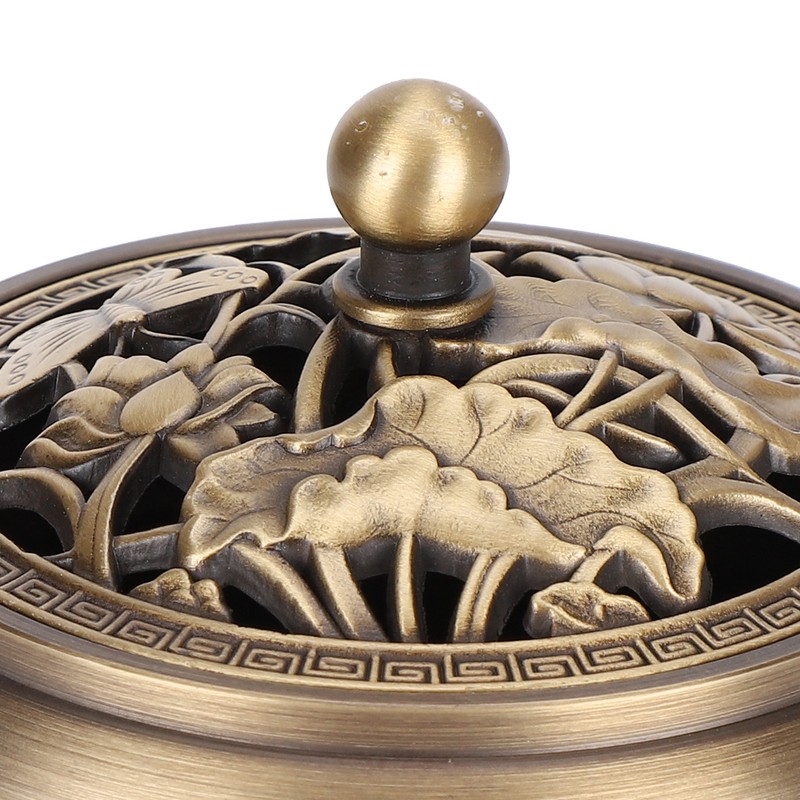 Brass Incense Burner Alloy Metal Stick with Lid Buddhist Supplies