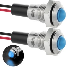 8mm Mini Indicator Light 0.31" Waterproof IP67 Domed High Head Stainless Steel 304 Signal Lamp 110V-120V Blue LED Light with 140mm Wire