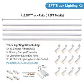 Hiiglxii 12-Light LED Track Lighting Kit with 6.6FT H Track Lighting Rails & Floating Canopy Connector, GU10 Track Light Kit, Modern Kitchen Track Lighting Fixtures Ceiling Spot Light, White(No Bulbs)