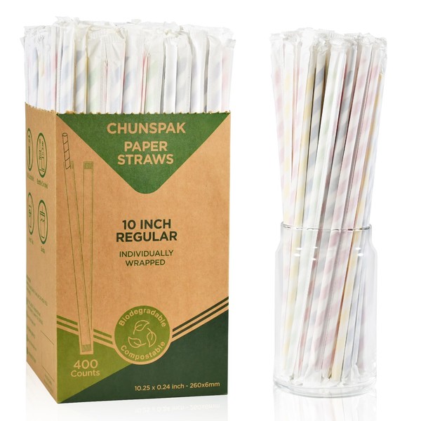 Extra Long Disposable Paper Straws, Individually Wrapped, 26 x 0.6
