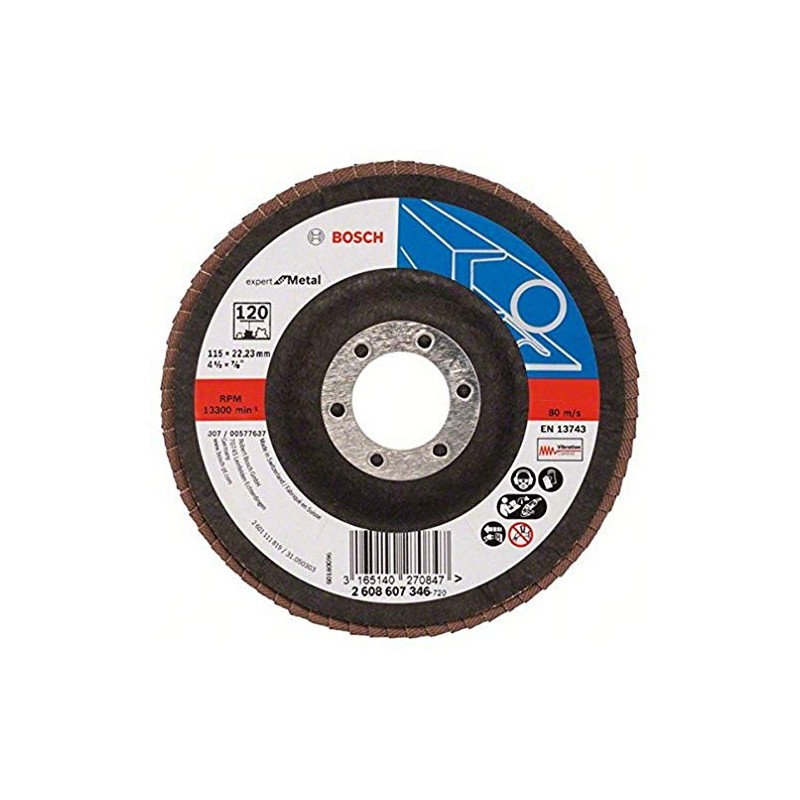 Bosch 2608607346 Flap Sanding Disc, 115mm x 22mm, 120 Grit,