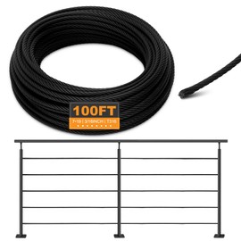 T316 Black 3/16IN Stainless Steel Cable, 100ft Wire Rope, 7X19 Strands Aircraft Cable, 3700lbs Breaking Strength, Zip Line for Heavy Duty Applications, Deck Railing, String Lights & Yard Zipline