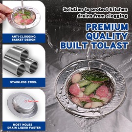 ROYEKDO 3-Piece Stainless Steel Kitchen Sink Strainer Set | 4.4 Inch Wide Rim Coarse Mesh Filter | Fits Standard Sinks & Garbage Disposals | Rust-Proof, Clog-Resistant & Easy to Clean (Silver)