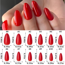 LoveOurHome 240pc Almond Press on Nails Medium Fake Nail Red Glue on Nails Tips Full Cover Acrylic Nails Press ons Nail Almond False Nail Artificial Fingernail with Adhesive Tabs for Women Girls