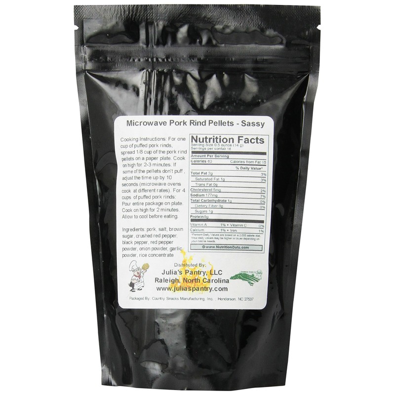 Chef Piggy Tail Microwave Pork Puffies Pork Rinds, Sassy, 8