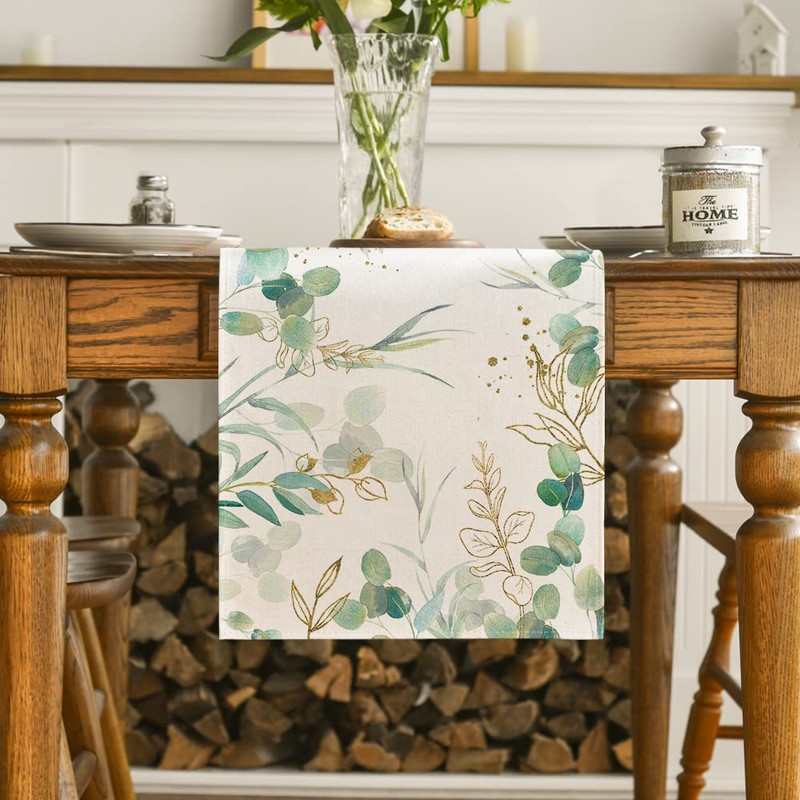 Artoid Mode Green Eucalyptus Summer Table Runner, Wedding Kitchen Decoration