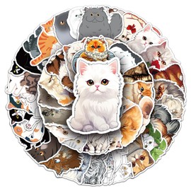 50PCS Persian Cat Stickers, Funny Cartoon Animals Stickers Packs, Vinyl Waterproof Kawaii Pet Decals for Scrapbook Journal Laptop Cell Phone Water Bottle