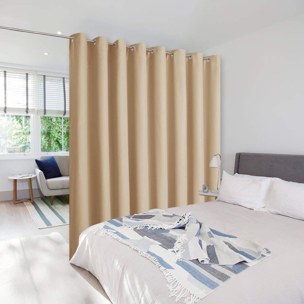 NICETOWN Sound Barrier Room Divider Curtain Screen Partitions, Wide Width Grommet Top Room Dividers Ideas for Office, Loft, Dorm, Hotel, Living Room (Biscotti Beige, 1 Pack, 8ft Tall x 15ft Wide)