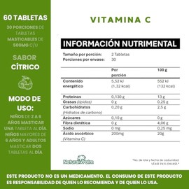 Vitamina C 500mg tabletas masticables bajas en azúcar, suplemento alimenticio, 60 tabletas