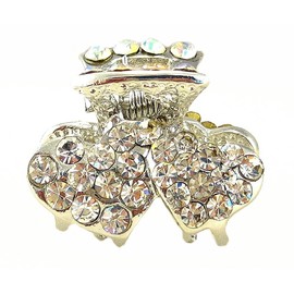 A-Ha Crystal Double Hearts Hair Clip - Clear (H145)