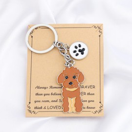 FUSTMW Poodle Keychain Gifts for Poodle Lovers Poodle Dog Owner Gifts Dog Mom Gifts Cute Poodle Dog Keyring Dog Rescue Gifts (Brown)