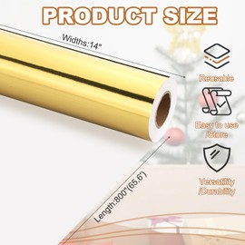 PATIKIL Metallic Wrapping Paper, 14 Inch x 800 Inch(65.6Ft) Foil Wrapping Paper Matte Gift Wrapping Paper Roll 120 GSM for Gift Christmas Wedding Birthday Women Men, Gold Tone