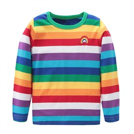 HowJoJo Boys Girls Cotton Long Sleeve T-Shirts Kids Rainbow Striped Shirts 6T