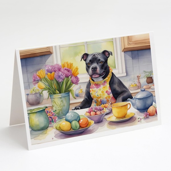 Caroline's Treasures DAC6909GCA7P Decorating Easter Staffordshire Bull Terrier Greeting Cards