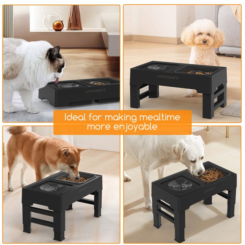 URPOWER 2-in-1 Elevated Slow Feeder Dog Bowls with No-Spill Water