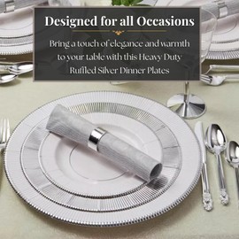 Silver Disposable Dinner Paper Plates with Ruffled Rim - 10.25" (Pack of 18) - Perfect for Weddings, Parties & Special Events