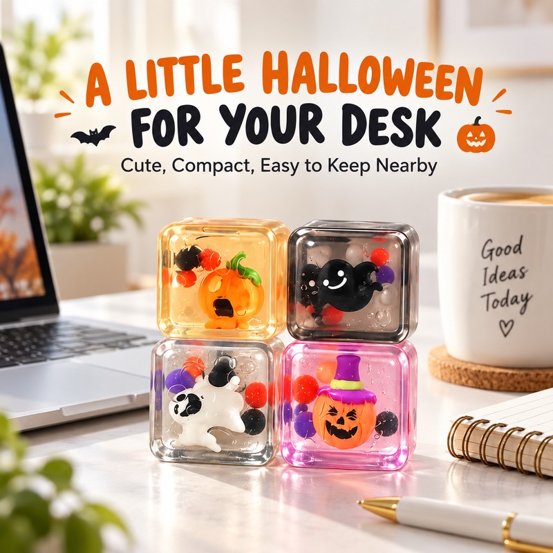 Halloween Sensory Squeeze Cubes 4-Pack, Mini Slow-Rebound Ice Cube Toys