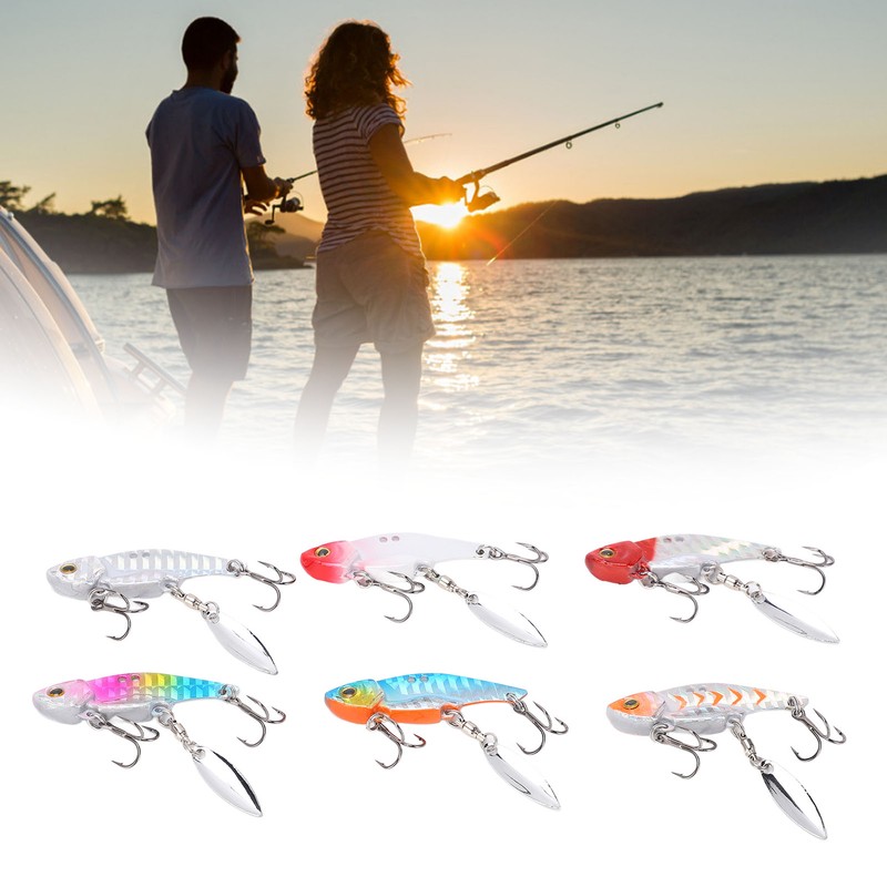 6pcs 5cm Metal Artificial Vib Fishing Lure Streamlined Design 3D