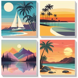 Bowetile 4 Pieces Sunset Paint by Numbers Children with Frame, Painting by Numbers Children with Frame from 4-12, DIY Gemäide Craft Set on Canvas with Brushes and Acrylic Pigment for Home Décor 20 x