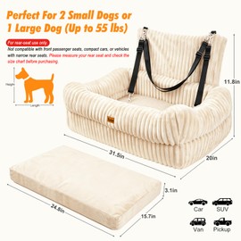 Pawaboo Dog Car Seat Bed, Memory Foam Booster for Medium/Large Dogs, Beige