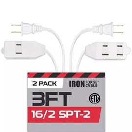 IRON FORGE CABLE 3 Ft White Extension Cord 2 Pack - 16/2 Durable Electrical Cable