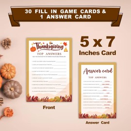 WeMaison Thanksgiving Game Card Set- Top Answers,Fall Maple Leaf Pattern- A Set of 30 Theme Cards with 1 Answer Key- Family Party Game, Friendsgiving, Holiday Activity for Kids & Adults (5 x 7)- B07
