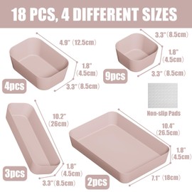 Drawer Organiser, 18 Pieces, 4 Sizes, Orgenizer Boxes, Dressing Table Organiser, Drawer Organiser System, Non-Slip for Makeup, Desk, Bathroom, Bathroom and Kitchen