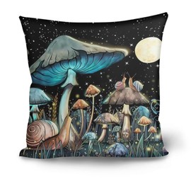 Showudesigns Mushroom Throw Pillow Covers for Couch/Sofa/Bedroom Pillowcase Pillow Protector Cushion Cute Snail Moon Night Home Decorative Pillow Cover Square