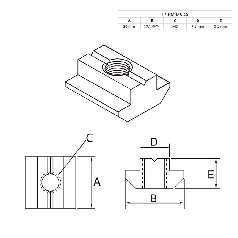 Stainless Steel Slot Nut Heavy Sliding Nut M8 Slot 8