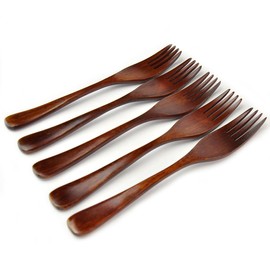 [ratoruuddo] RattleWood Fork Set Wooden Natural Wood Wood Cutlery Pasta 5 Pieces Set