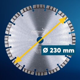 Diamond Cutting Disc Concrete 230 mm x 22.23 mm Laser Universal Especially Suitable for Reinforced Concrete and Concrete Diamond Cutting Disc Very Quiet Cutting Behavior Long Service Life