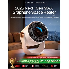 RANVOO Graphene Space Heater, Small Portable Electric Heater for Indoor Use with Hot Airflow, 10X Safe & Smart Protection, 120° Tilt Adjustment to Surround Heat for Office Bedroom, White