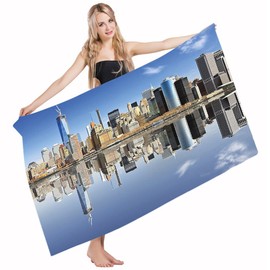 Mugod Bath Towel Beach Towel New York City Manhattan IslBlue Pale Orange Grey Quick Drying Bath Towels Cotton Polyester for Home Bathroom Pool and Gym 32 X 64 Inches