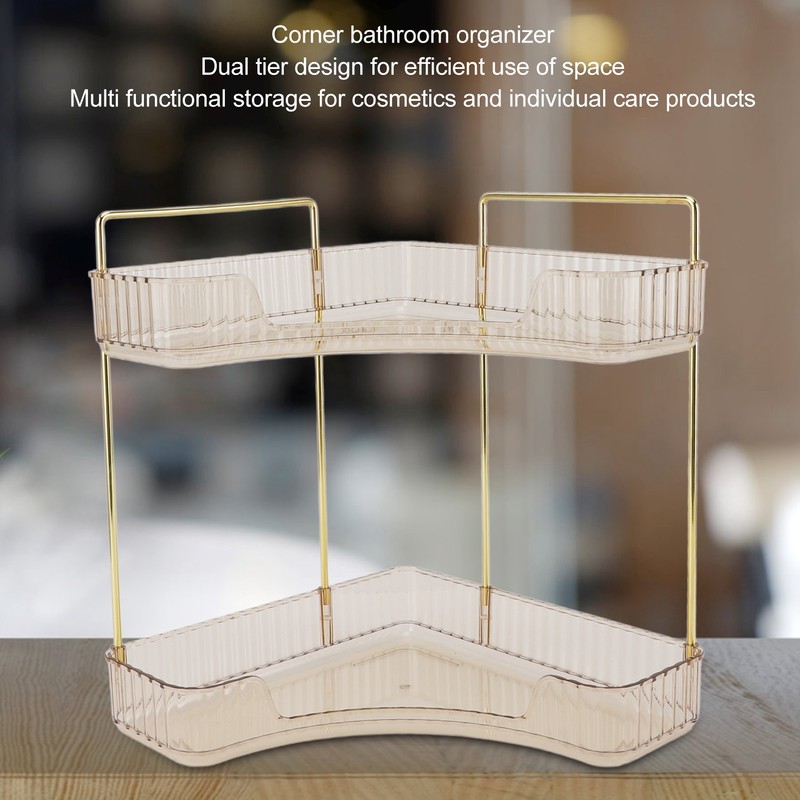 2 Tier Corner Bathroom Countertop Organizer Space Saving Easy Assembly