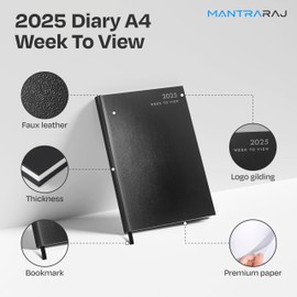 MantraRaj 2025 A4 Week To View Diary with Hard Backed Organiser For Student, Teacher, Home, Office, Business Weekly Year Planner Best for Gift | Daily Planner | A4 Diaries (A4 Week To View, Black)
