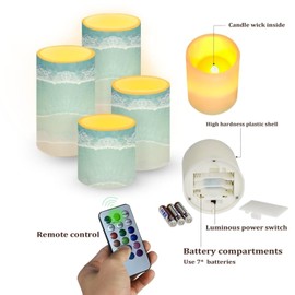 NETILGEN Flameless LED Candles Electric Candle Set with Remote Timer Color Changing Control Long Lasting for Table Centerpiece Home Indoor Coastal Decoration Set of 4, Beach Light Blue