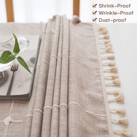 Deep Dream Tablecloths, Embroidered Checkered Table Cloth Cotton Linen Wrinkle Free Anti-Fading Table Cover Decoration for Kitchen Dinning Party Christmas, 55 x 86 Inch - Light Brown